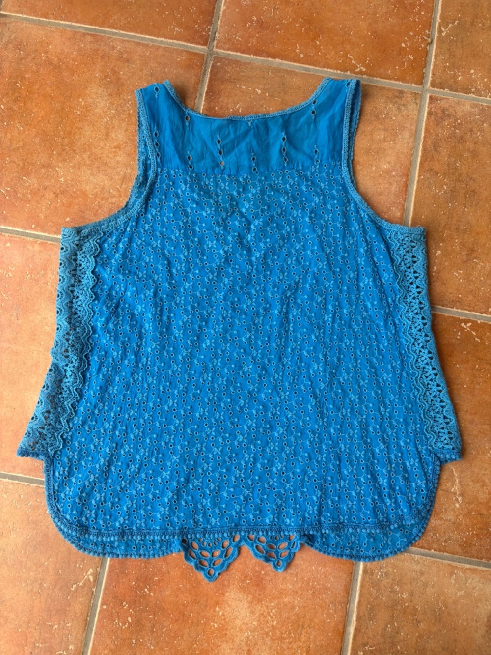 Beautiful Johnny Was Blue Rayon Eyelet Tank Top Size L  allycat - Picture 2 of 5